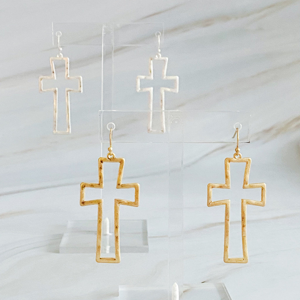 Dangle Cross Outlined Earrings