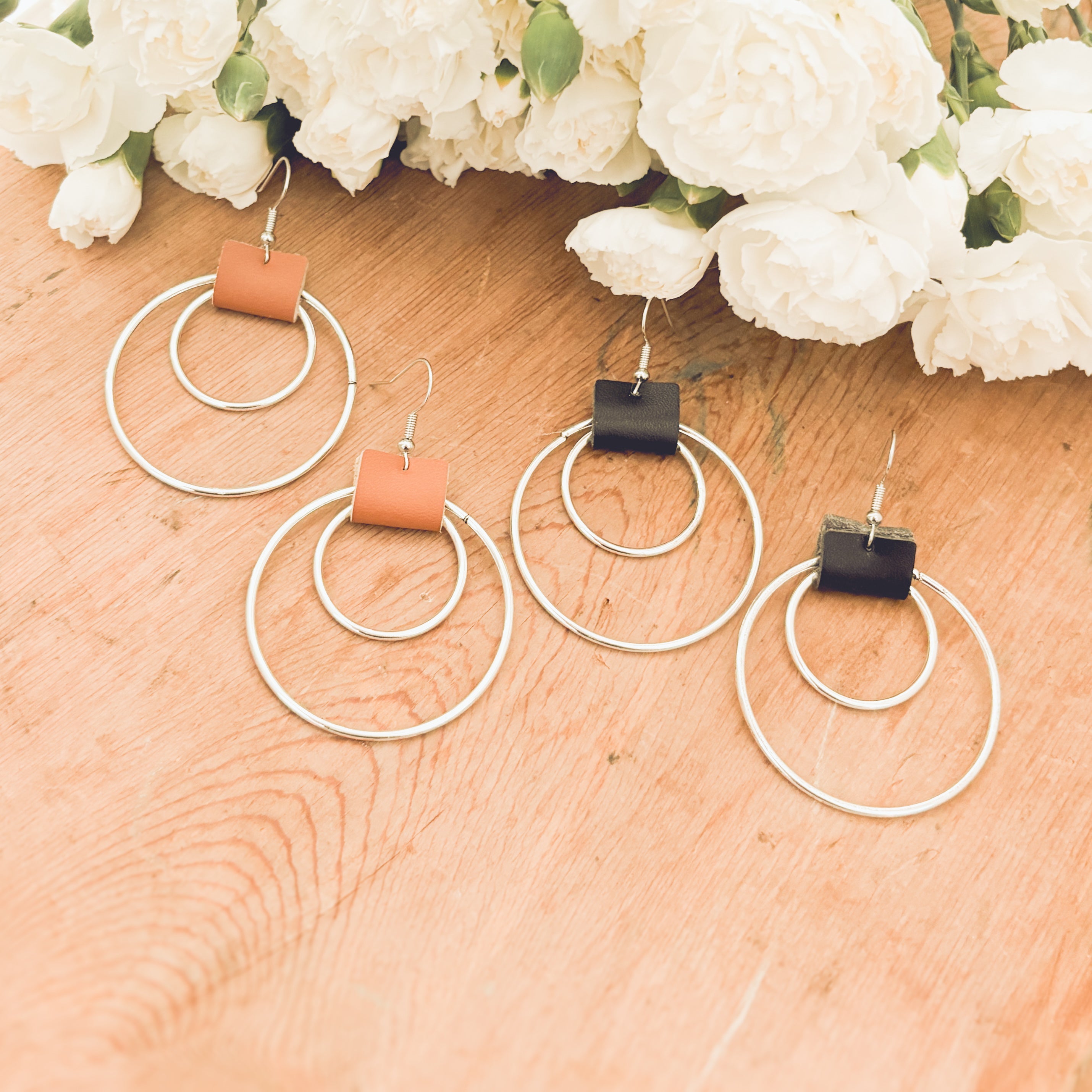 Beautiful Leather Hoop Earrings- Gold or Silver