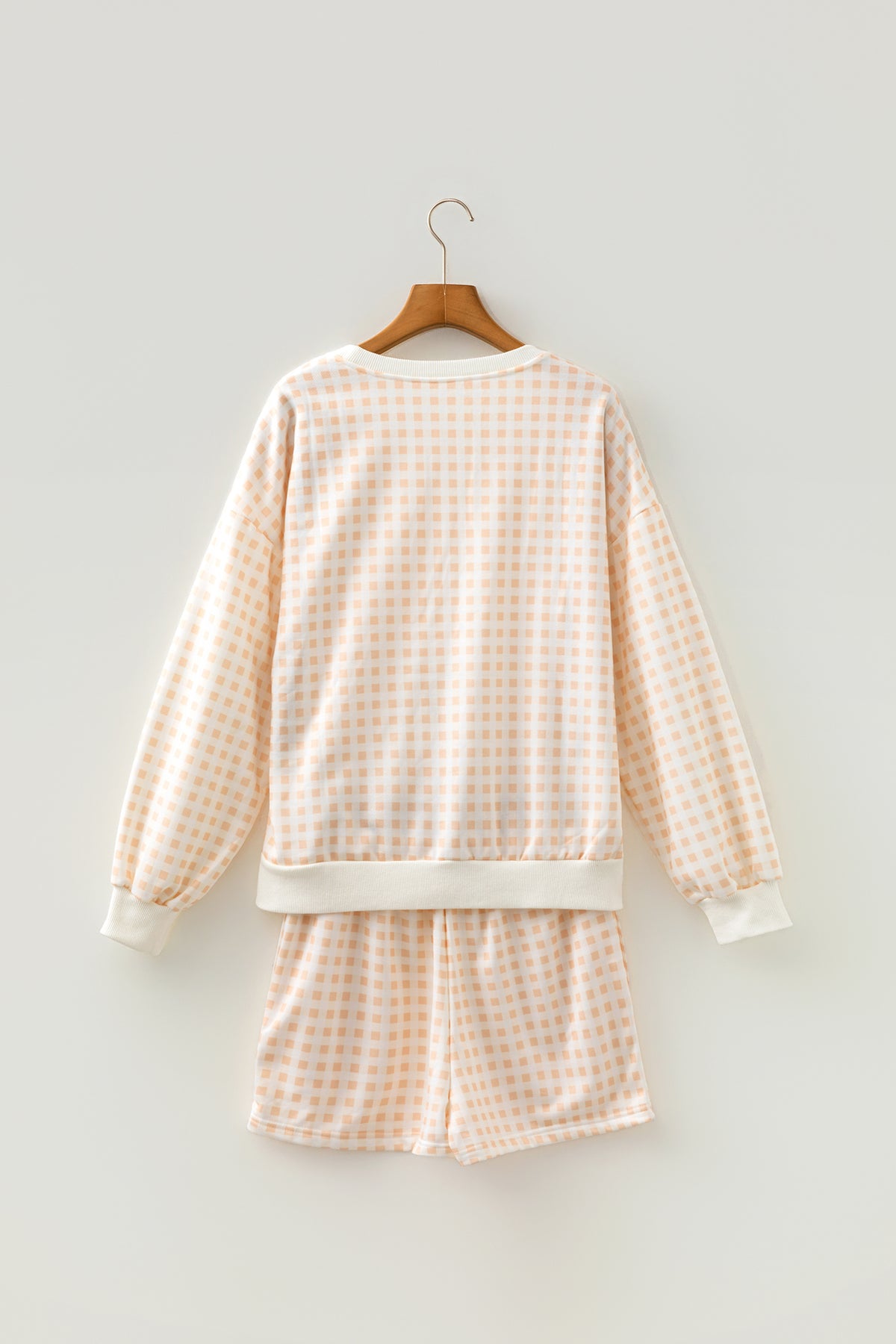Pink Plaid Baggy Pullover Drawstring Casual Shorts 2pcs Outfit